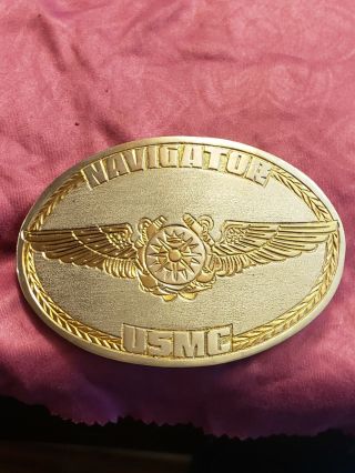 Usmc Navigator Belt Buckle With Aerial Navigator Wings Rare Treasure