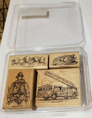STAMPIN UP Fire Brigade Retired STAMPS SET Rare Fireman Dalmatian Dogs Truck Hat 2