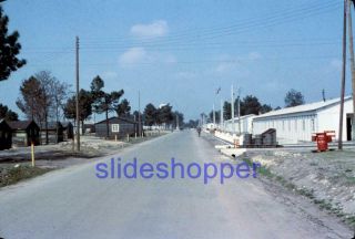 Slide Photo Rare Street Scene View Of Us Army Camp Barracks Bussac France 1955