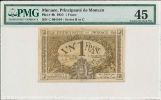 Principauté De Monaco Monaco 1 Franc 1920 Rare Pmg 45