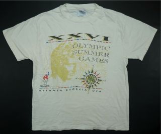 Rare Vintage Atlanta 1996 Olympic Summer Games Xxvi 1992 T Shirt 90s White Sz L