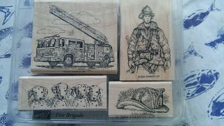 Set Of 4 " Fire Brigade " By Stampin Up Rare & Htf 2004 Wm
