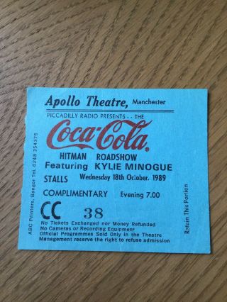 Kylie Minogue,  Rare 1989 Ticket Stub,  Hitman Roadshow,  Manchester,  Complimentary