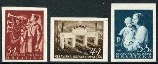 Cr236.  Croatia State Ndh Pomoc (aid) Imperforated Stamps Set 1942 Rare