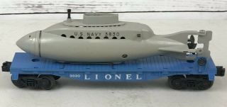 Lionel Post War 3830 O Scale Operating Submarine Car With Submarine Vintage Rare