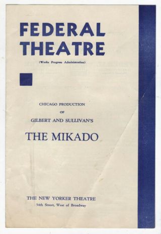 Rare 1939 Wpa Federal Theatre Swing Mikado Program Yorker Theatre Broadway