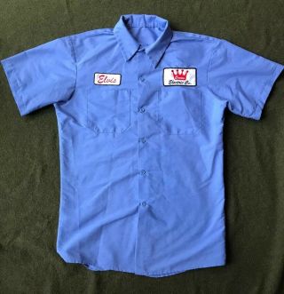 Vintage Elvis Crown Electric Co.  Mechanics Shirt Blue Medium Large Rare