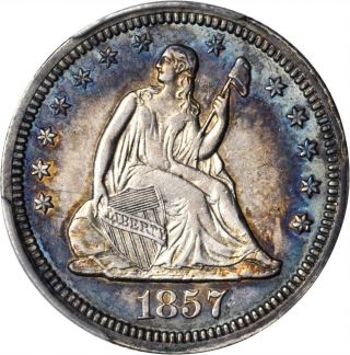 1857 25c Seated Liberty Silver Quarter Pcgs Au53 Rare Old Type Coin