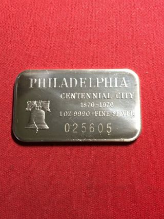 Rare Vintage 1 Oz Solid.  999 Silver Art Bar 1876 Philadelphia Centennial City R8