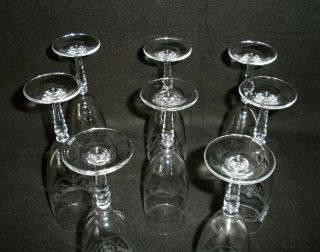 Rare 19th C BACCARAT Crystal Glass 8 x Champagne Goblet w/ Great Etched Patterns 3