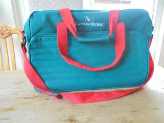 Rare Cathay Pacific Flight Or Stewards Bag Green With Red Strap & Handle