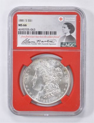 1881 - S Ms 66 Morgan Silver Dollar - Ngc - Red Cross - Rare Clara Barton 720