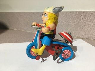 Rare 1968 Marx - Marvel Comics Thor Hero On Tricycle Tin Wind Up Toy 3.  75 "