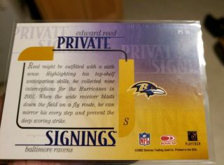 Ed Reed 2002 Donruss Private Signing Rookie Auto RARE SHORT PRINT AUTO H.  O.  F RC 4