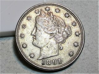 1891 Liberty V Nickel 5c Xf Rare Us Coin.