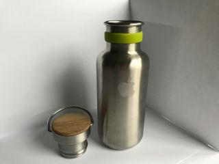 Rare Apple Klean Kanteen 18oz Stainless Water Bottle Bamboo Cap W/green Band