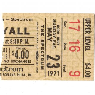 John Mayall Concert Ticket Stub Philadelphia Pa 5/23/71 The Spectrum Rare