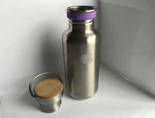 Rare Apple Klean Kanteen 18oz Stainless Water Bottle Bamboo Cap W/purple Band