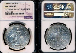 British Trade Silver Dollars Coin 1909b Ngc Unc High Gread Rare
