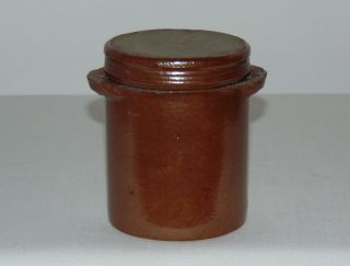 Vintage Small Rare Primitive Antique Stoneware Pottery Crock Jar & Lid 1880