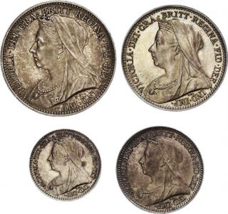 Aa209) Great Britain Victoria 1837 - 1901 Maundy Set 1 - 4 Pence 1901 Rare