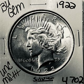 1922 P Bu Gem Peace Silver Dollar Unc Ms,  U.  S.  Rare Coin 4702