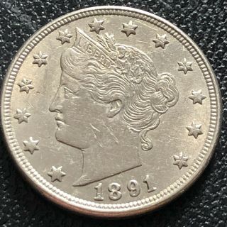 1891 Liberty Head Nickel 5c Higher Grade Au Details Rare 17205