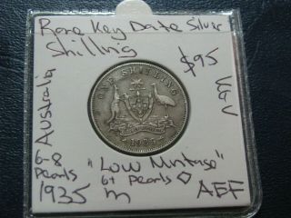 Australia 1935 Silver Shilling Coin Rare Very Low Mintage Date Aef Kgv A44.  1