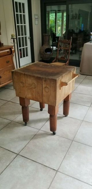 Rare Antique Vintage Solid Maple Butcher Block Table 24 " X 26 " X 33 " Tall.  1950s.