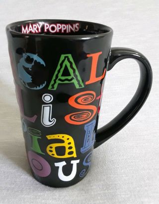 Rare Disney Mary Poppins Tall Black Coffee Mug Supercalifragalisticepialidocious