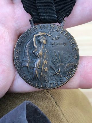 Rare Wwi Service Medal Fob For Council Bluffs Iowa Veterans