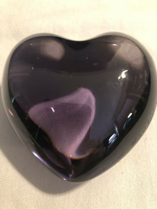 Baccarat Crystal Puffed Heart Paperweight Rare Purple Double Signed