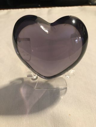 Baccarat Crystal Puffed Heart Paperweight Rare Purple Double Signed 2