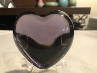 Baccarat Crystal Puffed Heart Paperweight Rare Purple Double Signed 3