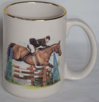 Rare Vintage Horse & Rider Show Jumping Coffee Mug By Rappahannock Mud
