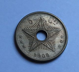 Belgian Congo 5 Cent 1908 Rare