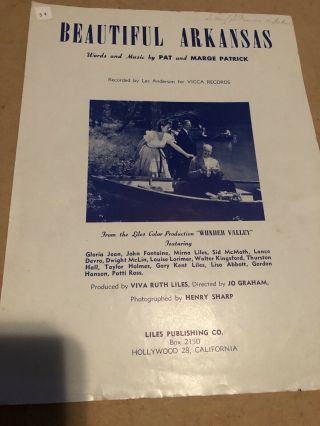 Rare Arkansas Pat Patrick 1952 Sheet Music Liles Publishing Vg Fs