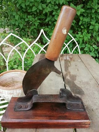 Rare 19th C Antique Milliners Straw Cutter Guillotine Hat Making Forged Iron