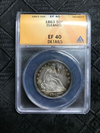 1863 Seated Liberty Half Dollar 50c - Anacs Xf Details - Rare Civil War Coin