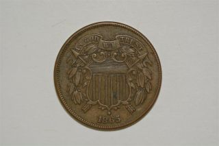 1865 Two Cent Piece 2c Shield 105592 Rare Early Us Coin