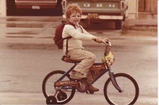 Vintage Photo Of A Kid On Rare He - Man Bike Battle Cycle Heman 1983 Backpack Vtg