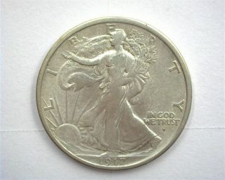 1917 - D Walking Liberty Silver 50 Cents - Obv.  Mark - Extra Fine Rare