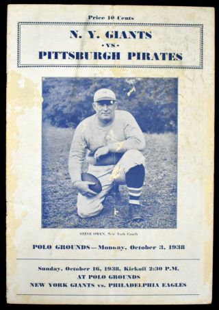 Rare 1938 York Giants V Pittsburgh Pirates Nfl Football Program (evans)
