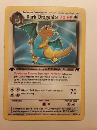 Pokemon Card - 1st Edition Dark Dragonite - (22/82) Team Rocket Rare Exc