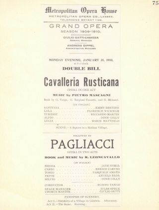 5 rare ENRICO CARUSO 1906 - 18 Met programs - Cavalleria,  Aida,  Elisir,  Pagliacci2 4