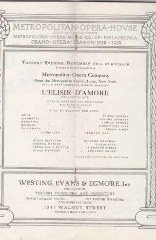 5 rare ENRICO CARUSO 1906 - 18 Met programs - Cavalleria,  Aida,  Elisir,  Pagliacci2 5