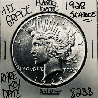 1928 Peace Silver Dollar Hi Grade U.  S.  Rare Key Coin 8238
