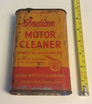Rare Vintage 1940’s Indian Motor Motorcycle Cleaner Oil Can 1 Pint Full Label