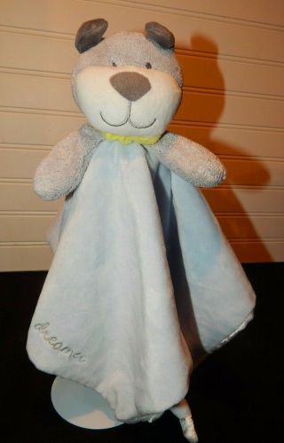 Carters Little Dreamer Blue Gray Puppy Dog Baby Security Blanket Rattle Rare