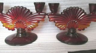 Paden City Maya Pair Double Candle Holders,  Rare Color